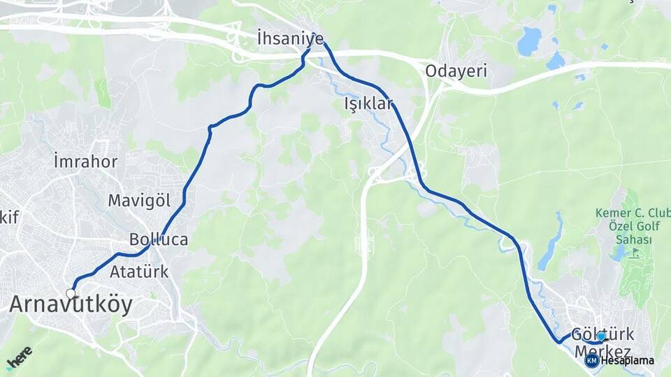 İstanbul Eyüpsultan Göktürk Arnavutköy Arası Kaç Km - Yol Haritası