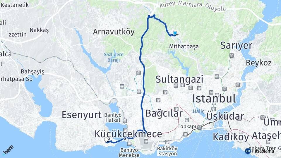 İstanbul Eyüpsultan Göktürk Avcılar Arası Kaç Km - Yol Haritası