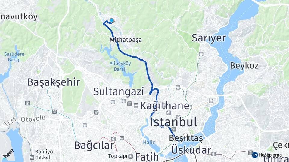İstanbul Eyüpsultan Göktürk Beşiktaş Arası Kaç Km - Yol Haritası