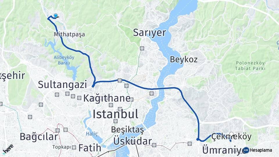 İstanbul Eyüpsultan Göktürk Çekmeköy Arası Kaç Km - Yol Haritası