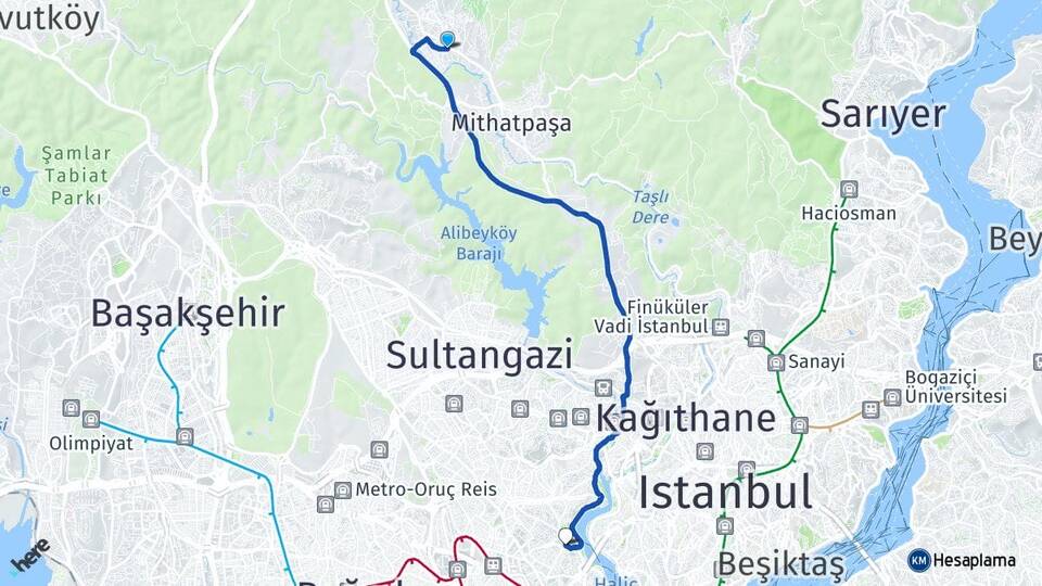 İstanbul Eyüpsultan Göktürk Eyüpsultan Arası Kaç Km - Yol Haritası