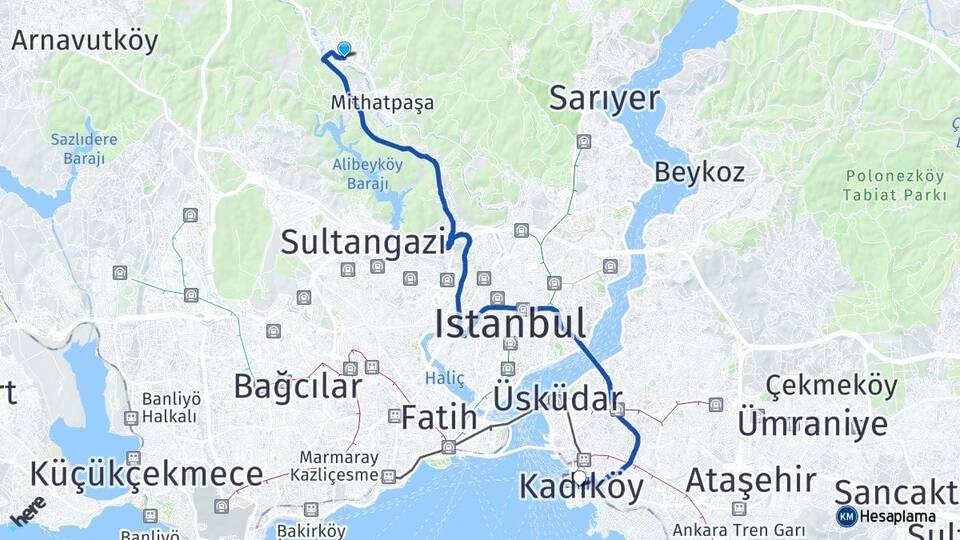 İstanbul Eyüpsultan Göktürk Kadıköy Arası Kaç Km - Yol Haritası