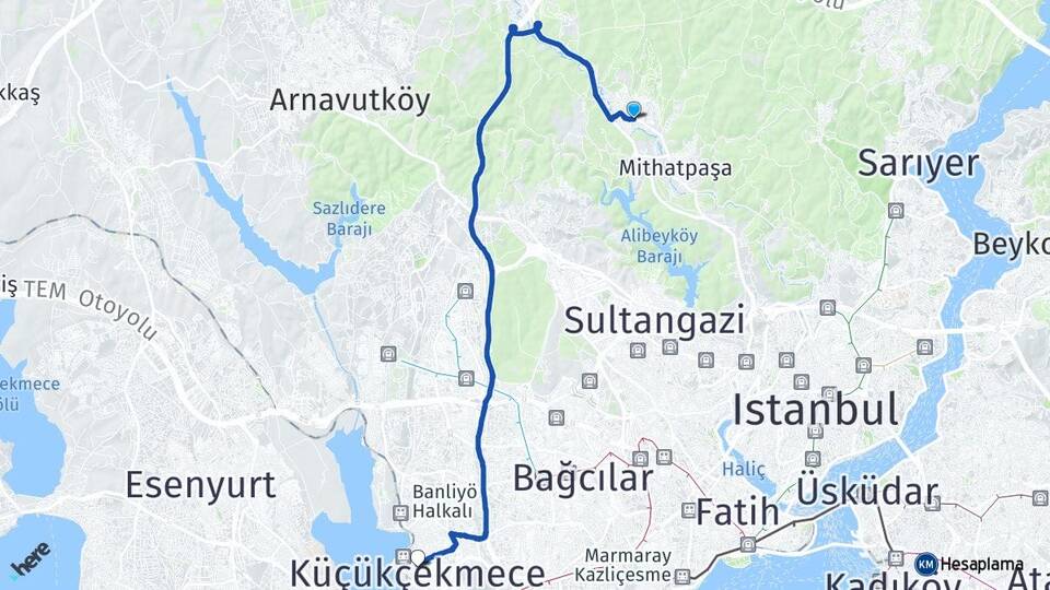 İstanbul Eyüpsultan Göktürk Küçükçekmece Arası Kaç Km - Yol Haritası