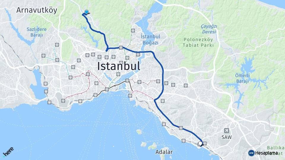İstanbul Eyüpsultan Göktürk Pendik Arası Kaç Km - Yol Haritası
