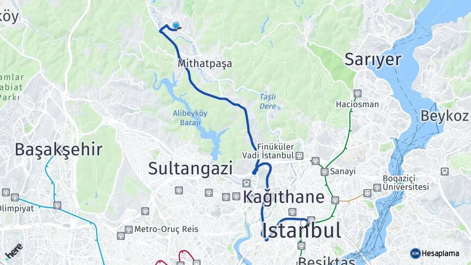 İstanbul Eyüpsultan Göktürk Şişli Arası Kaç Km - Yol Haritası