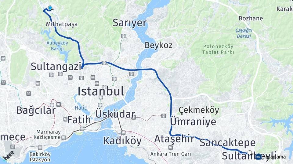 İstanbul Eyüpsultan Göktürk Sultanbeyli Arası Kaç Km - Yol Haritası