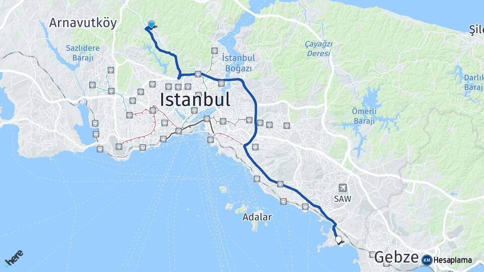 İstanbul Eyüpsultan Göktürk Tuzla Arası Kaç Km - Yol Haritası