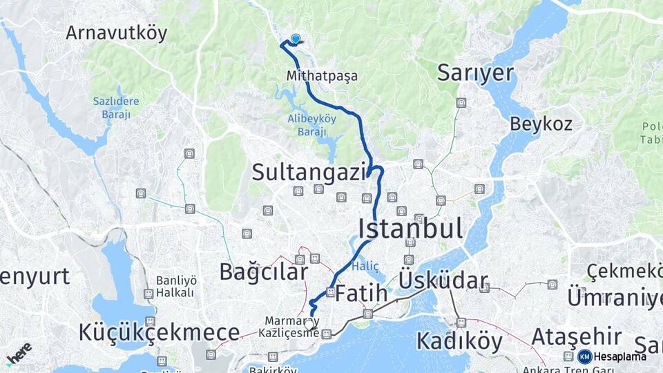İstanbul Eyüpsultan Göktürk Zeytinburnu Arası Kaç Km - Yol Haritası