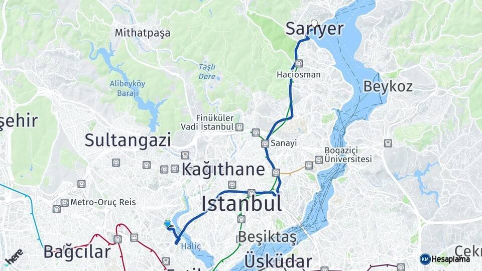 İstanbul Eyüpsultan Sarıyer Arası Kaç Km - Yol Haritası