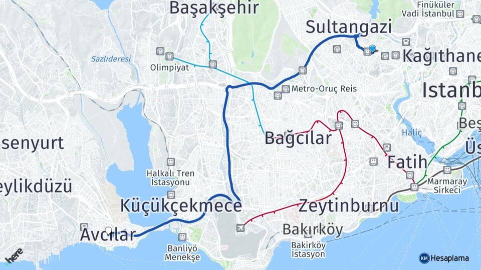 İstanbul Eyüpsultan Yeşilpınar Avcılar Arası Kaç Km - Yol Haritası