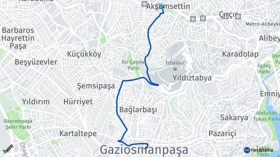İstanbul Eyüpsultan Yeşilpınar Gaziosmanpaşa Arası Kaç Km - Yol Haritası