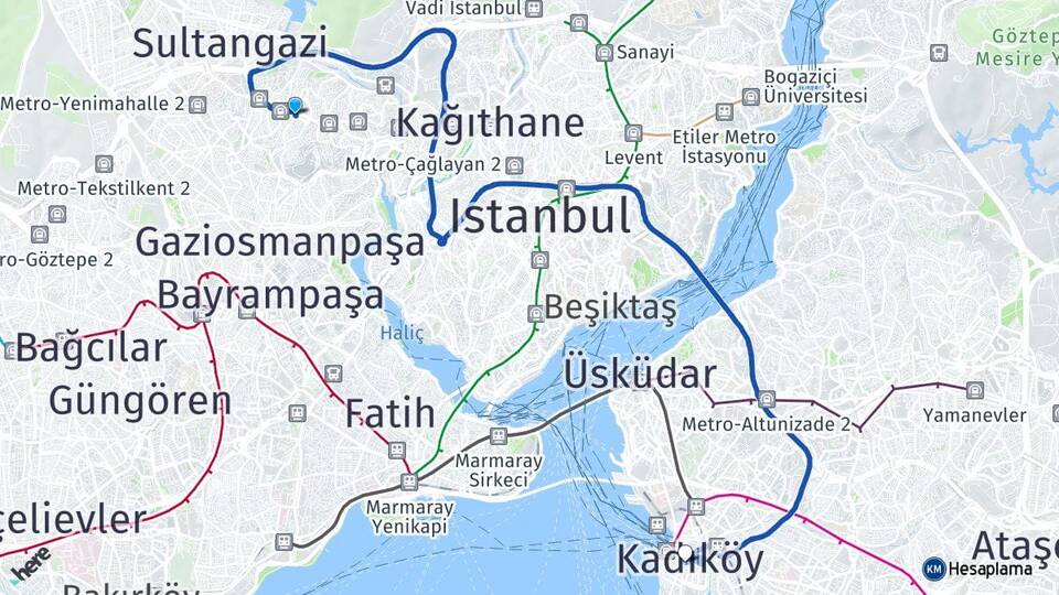 İstanbul Eyüpsultan Yeşilpınar Kadıköy Arası Kaç Km - Yol Haritası