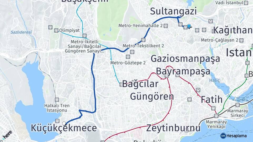İstanbul Eyüpsultan Yeşilpınar Küçükçekmece Arası Kaç Km - Yol Haritası
