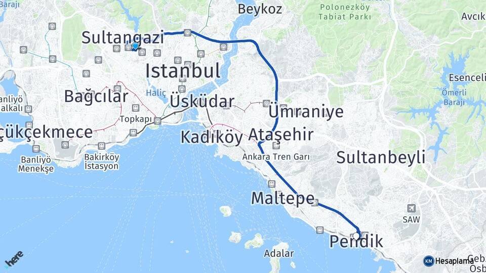 İstanbul Eyüpsultan Yeşilpınar Pendik Arası Kaç Km - Yol Haritası
