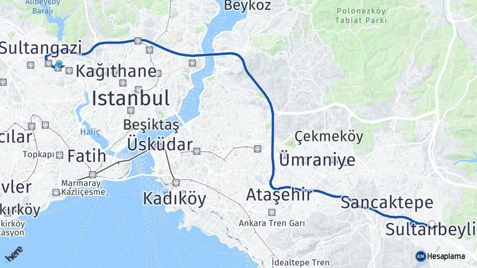İstanbul Eyüpsultan Yeşilpınar Sultanbeyli Arası Kaç Km - Yol Haritası