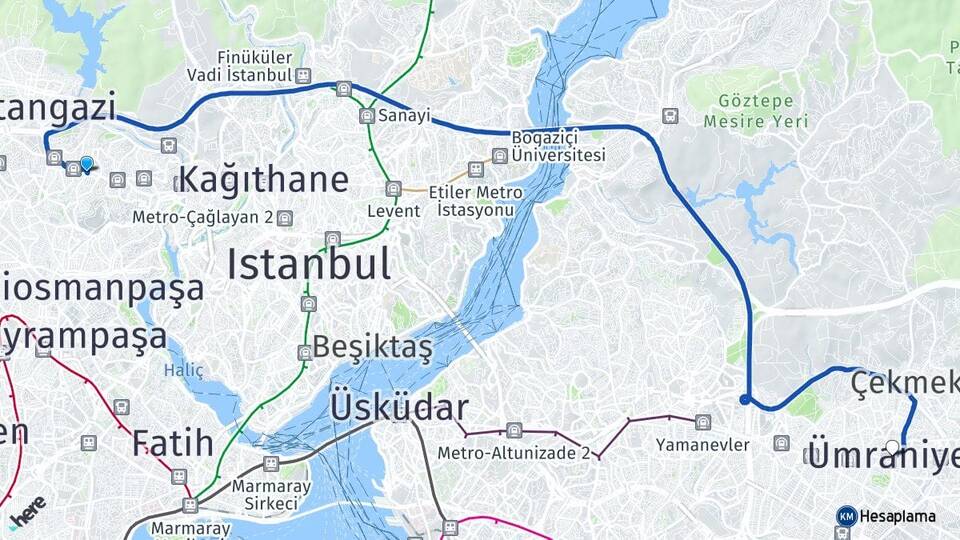 İstanbul Eyüpsultan Yeşilpınar Ümraniye Arası Kaç Km - Yol Haritası