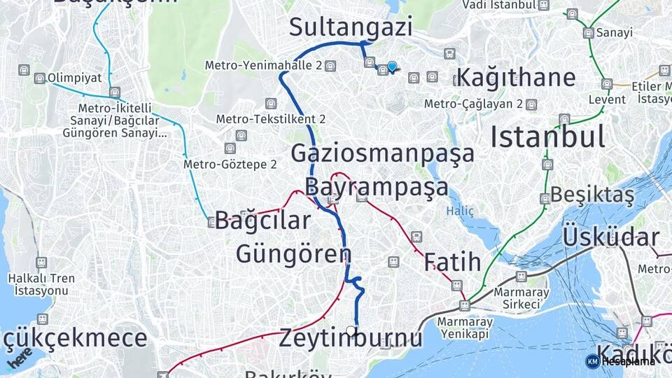 İstanbul Eyüpsultan Yeşilpınar Zeytinburnu Arası Kaç Km - Yol Haritası