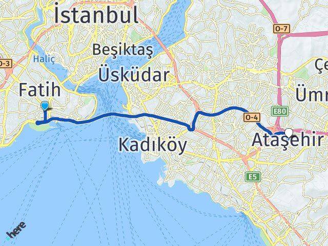 İstanbul Fatih Aksaray Ataşehir Arası Kaç Km - Yol Haritası