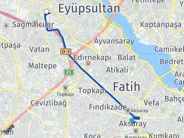 İstanbul Fatih Aksaray Bayrampaşa Arası Kaç Km - Yol Haritası