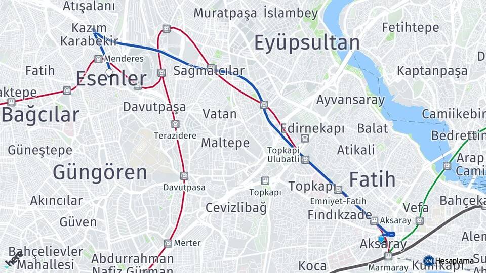 İstanbul Fatih Aksaray Esenler Arası Kaç Km - Yol Haritası