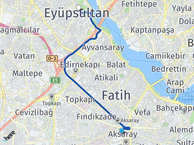 İstanbul Fatih Aksaray Eyüpsultan Arası Kaç Km - Yol Haritası