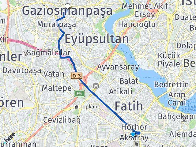 İstanbul Fatih Aksaray Gaziosmanpaşa Arası Kaç Km - Yol Haritası