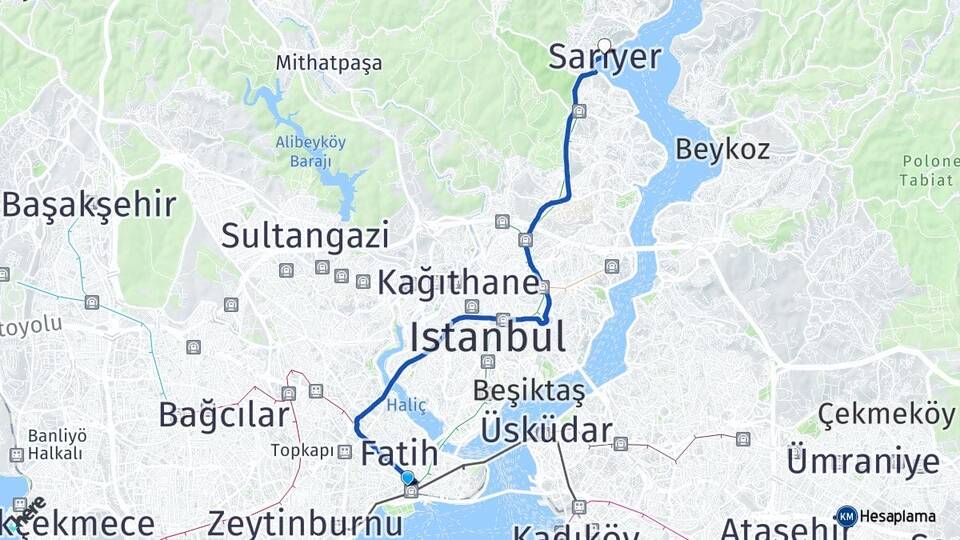 İstanbul Fatih Aksaray Sarıyer Arası Kaç Km - Yol Haritası