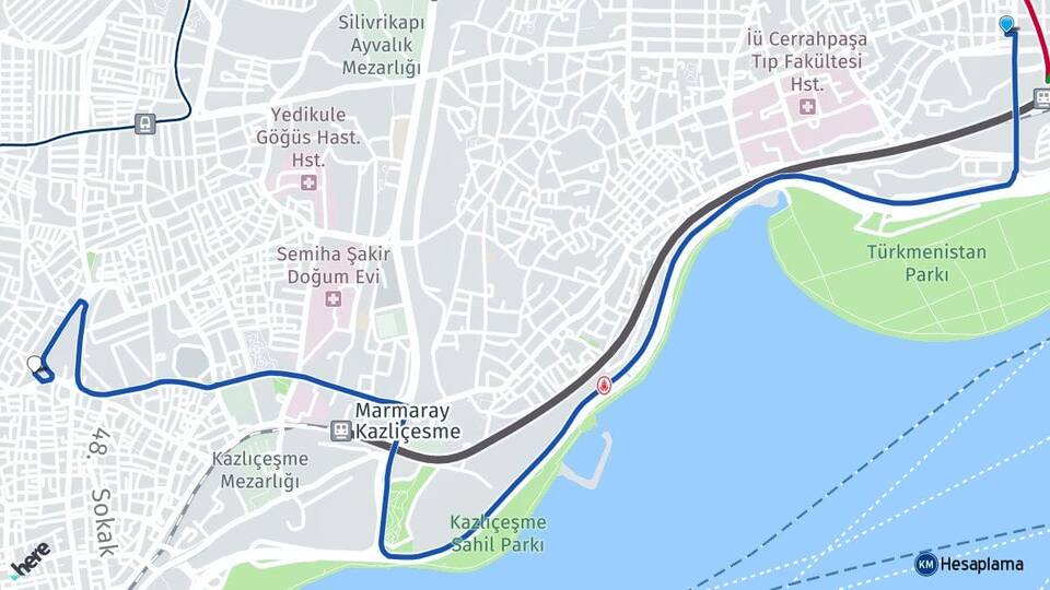 İstanbul Fatih Aksaray Zeytinburnu Arası Kaç Km - Yol Haritası