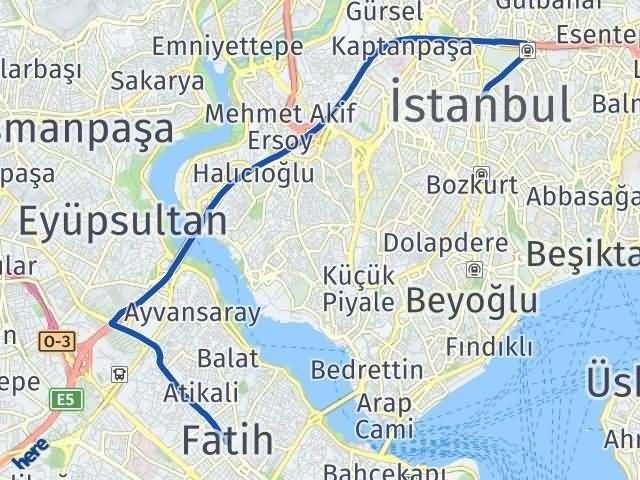 istanbul fatih arasi kac km kac saat yol tarifi