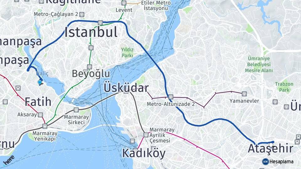 İstanbul Fatih Balat Ataşehir Arası Kaç Km - Yol Haritası