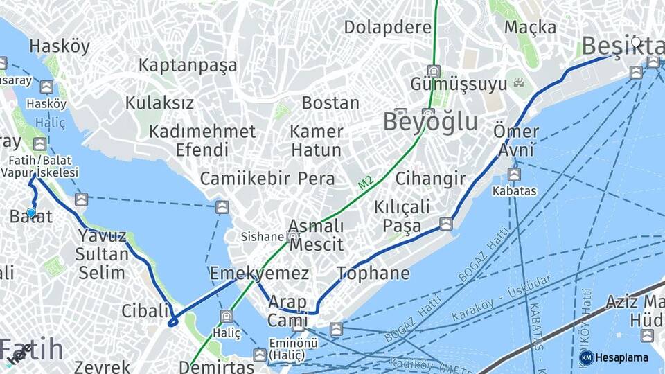 İstanbul Fatih Balat Beşiktaş Arası Kaç Km - Yol Haritası