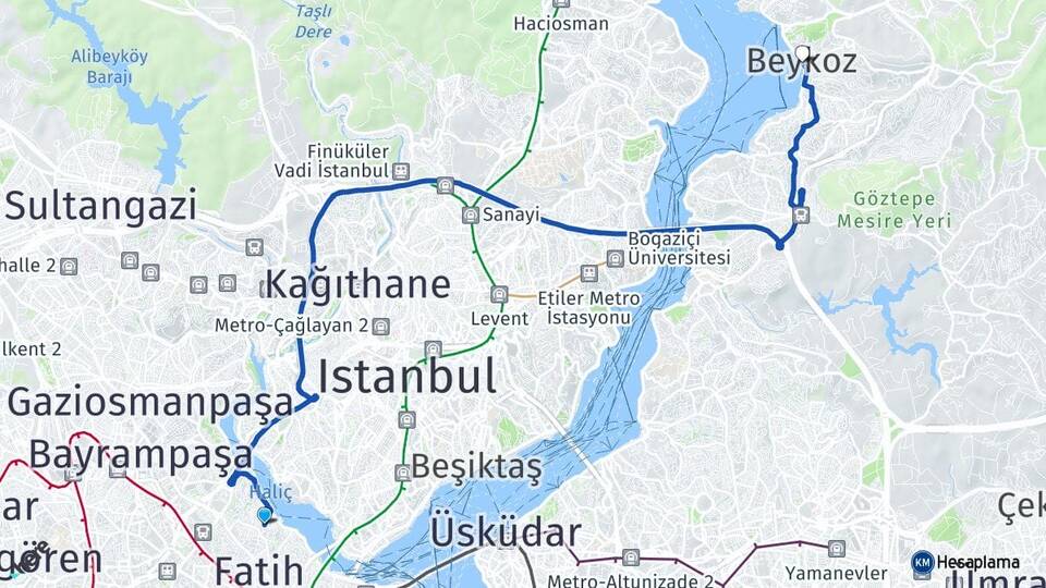 İstanbul Fatih Balat Beykoz Arası Kaç Km - Yol Haritası