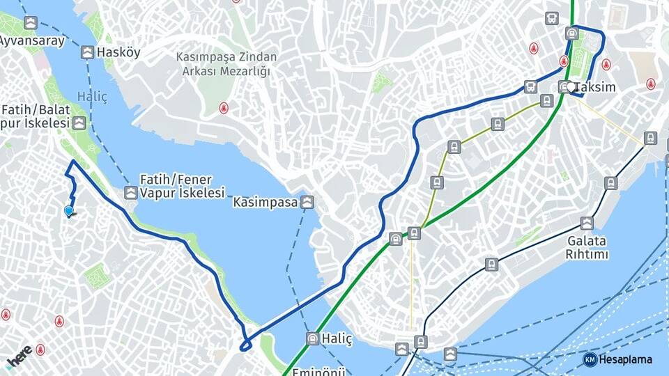 İstanbul Fatih Balat Beyoğlu Arası Kaç Km - Yol Haritası