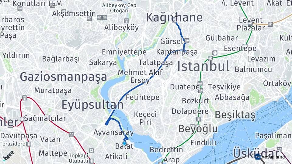 İstanbul Fatih Balat Kağıthane Arası Kaç Km - Yol Haritası