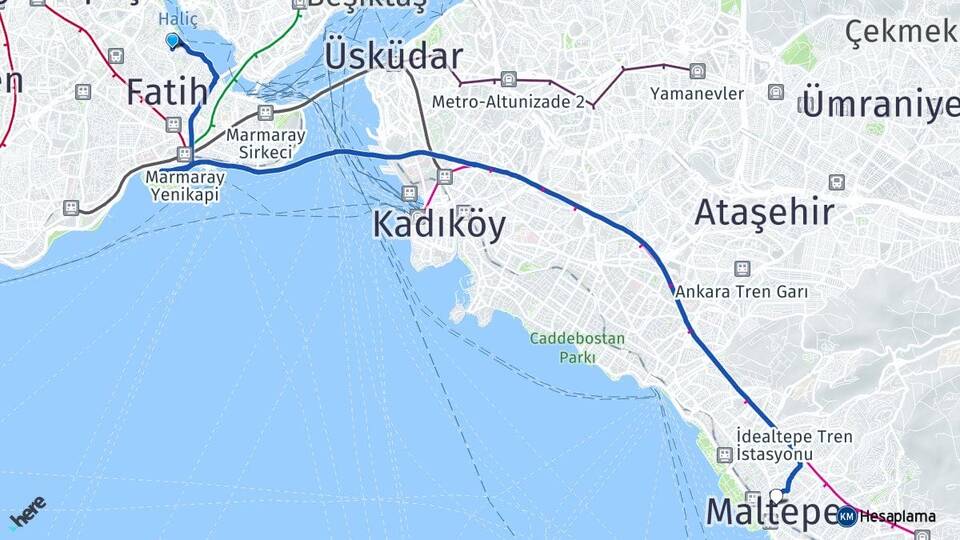 İstanbul Fatih Balat Maltepe Arası Kaç Km - Yol Haritası