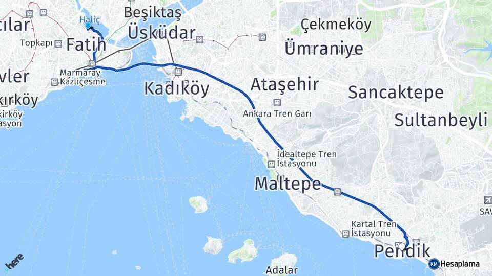 İstanbul Fatih Balat Pendik Arası Kaç Km - Yol Haritası