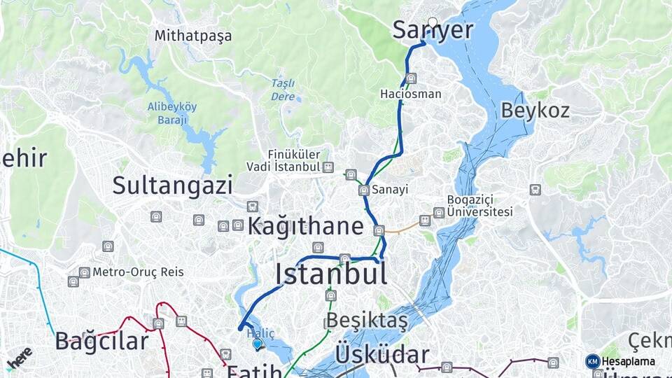 İstanbul Fatih Balat Sarıyer Arası Kaç Km - Yol Haritası