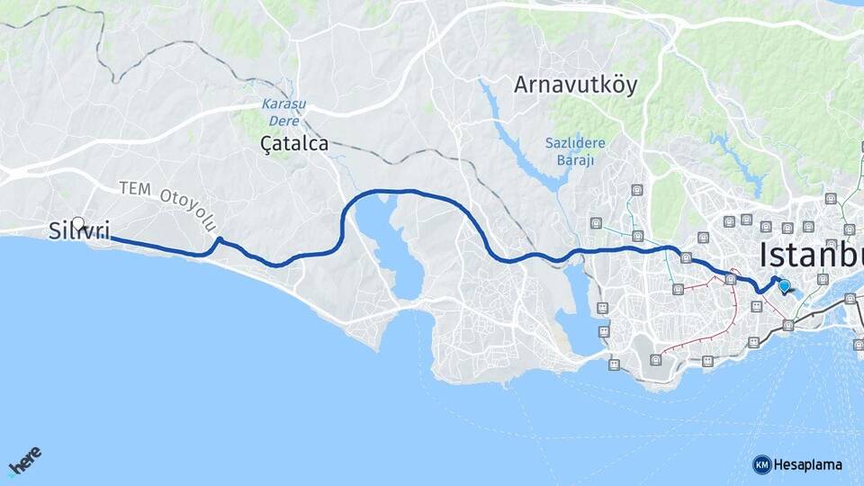 İstanbul Fatih Balat Silivri Arası Kaç Km - Yol Haritası