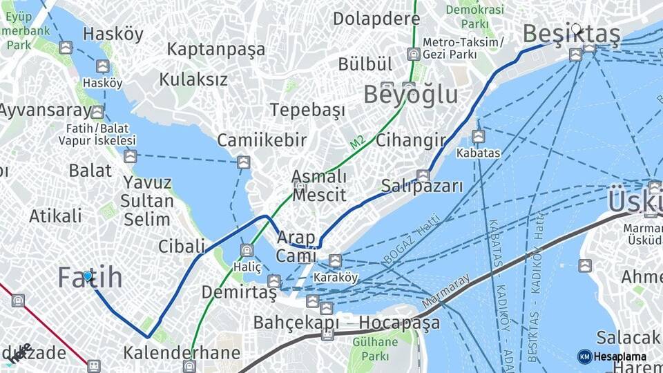 İstanbul Fatih Beşiktaş Arası Kaç Km - Yol Haritası