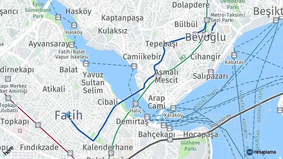 İstanbul Fatih Beyoğlu Arası Kaç Km - Yol Haritası
