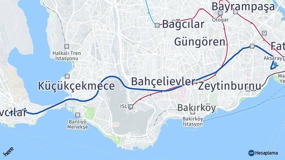 İstanbul Fatih Cerrahpaşa Avcılar Arası Kaç Km - Yol Haritası