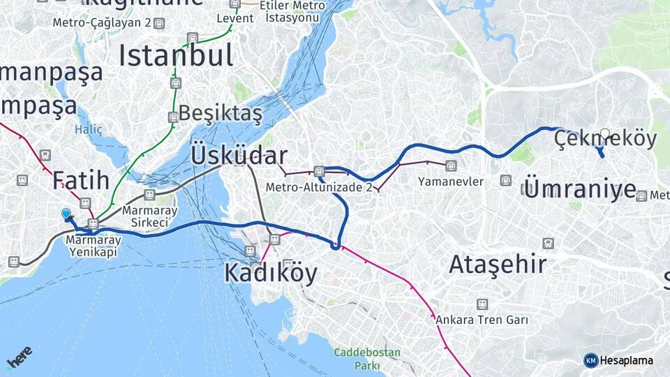 İstanbul Fatih Cerrahpaşa Çekmeköy Arası Kaç Km - Yol Haritası