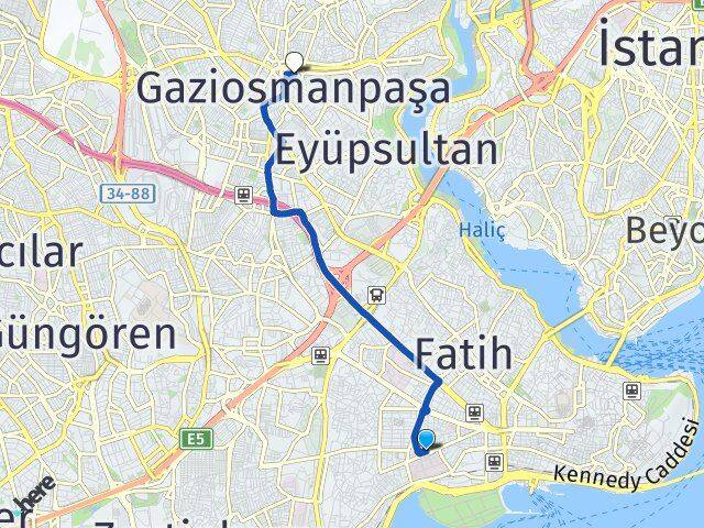 İstanbul Fatih Cerrahpaşa Gaziosmanpaşa Arası Kaç Km - Yol Haritası