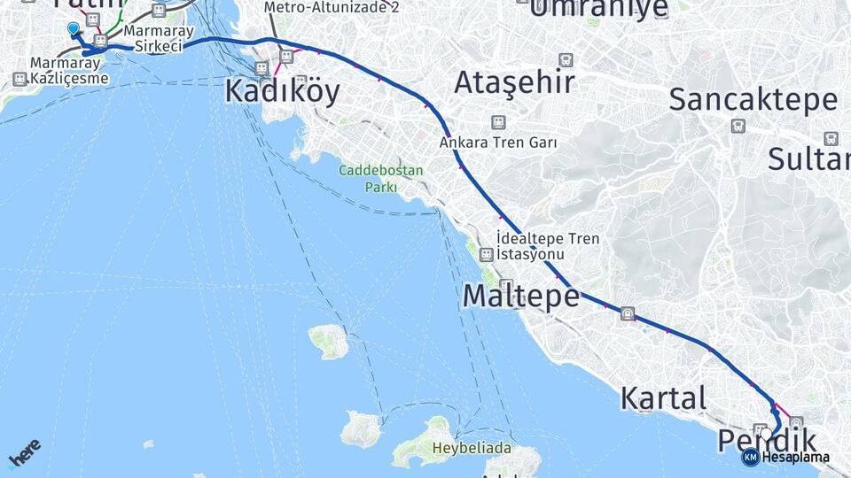 İstanbul Fatih Cerrahpaşa Pendik Arası Kaç Km - Yol Haritası