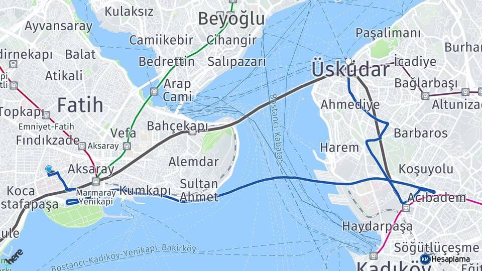 İstanbul Fatih Cerrahpaşa Üsküdar Arası Kaç Km - Yol Haritası