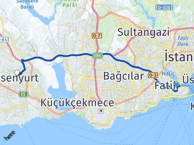 İstanbul Fatih Eminönü Esenyurt Arası Kaç Km - Yol Haritası