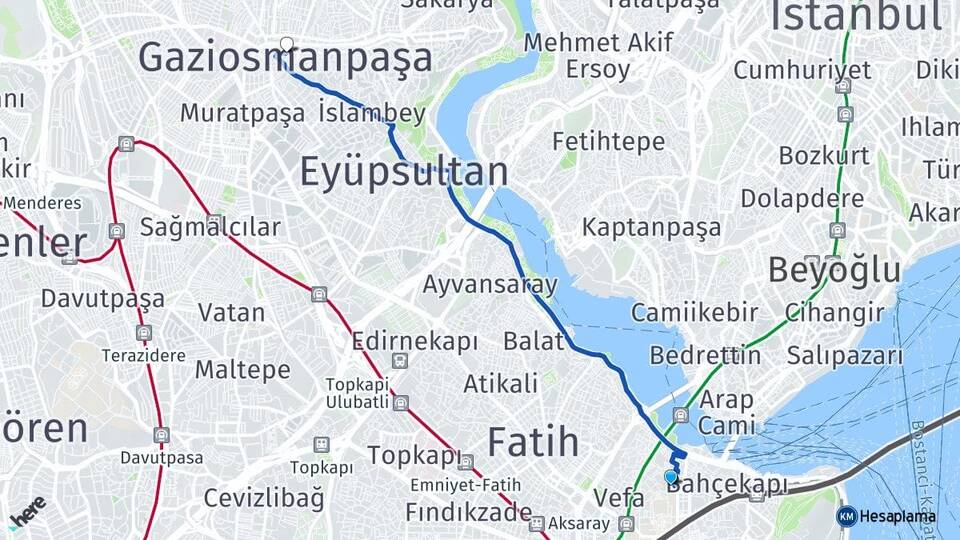 İstanbul Fatih Eminönü Gaziosmanpaşa Arası Kaç Km - Yol Haritası