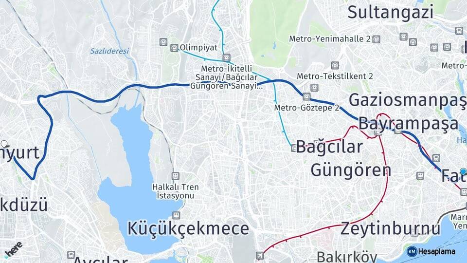 İstanbul Fatih Esenyurt Arası Kaç Km - Yol Haritası