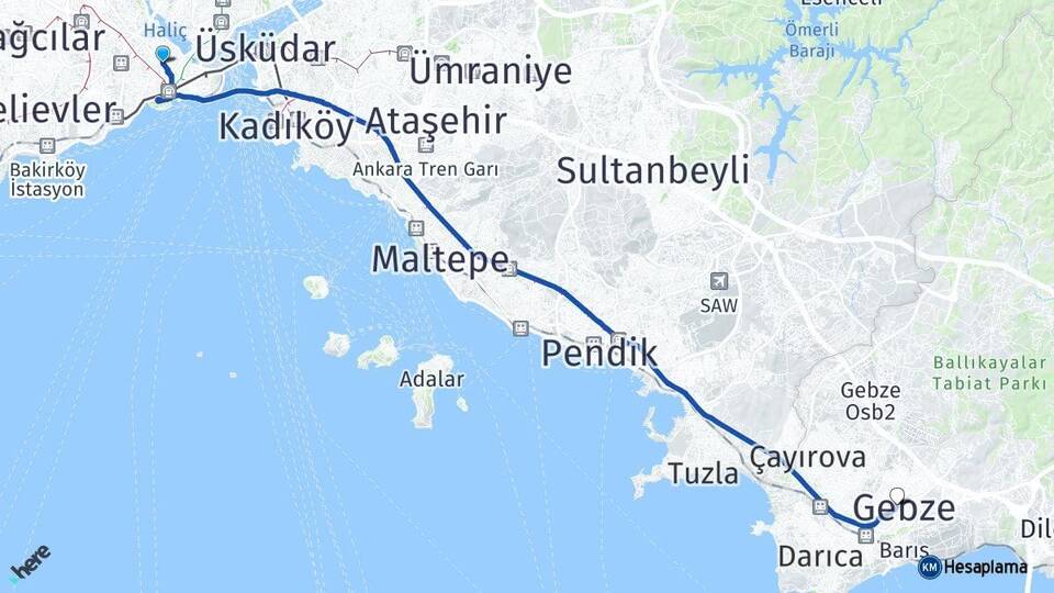 İstanbul Fatih Gebze Kocaeli Arası Kaç Km - Yol Haritası