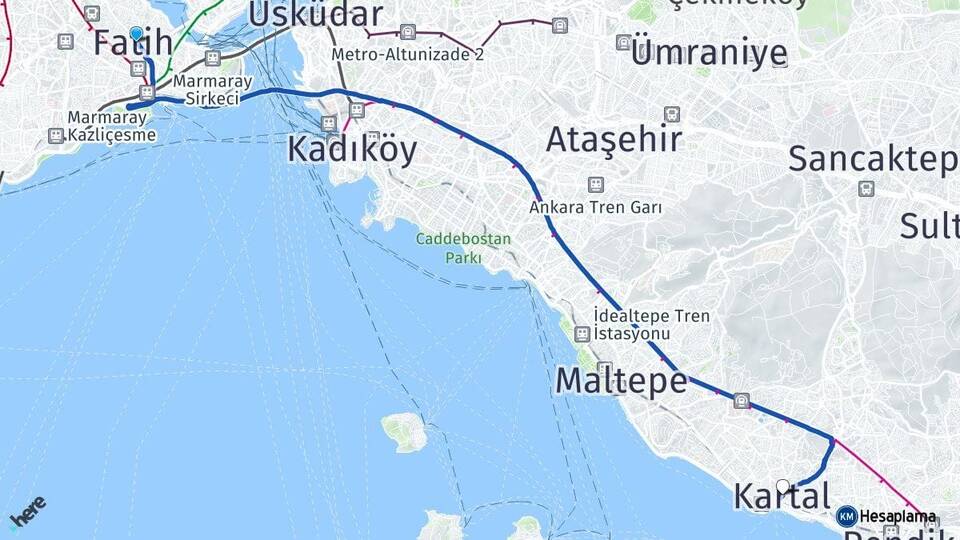 İstanbul Fatih Kartal Arası Kaç Km - Yol Haritası